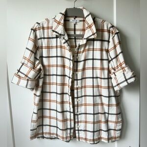 Madewell medium flannel oversized boyfriend shirt in cream plaid